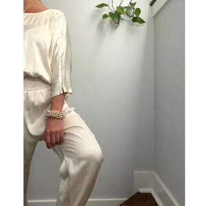 Vintage Bracelet, Gold Tone, Pearls, Rhinestone, Stretchy, Glam, 70s 80s